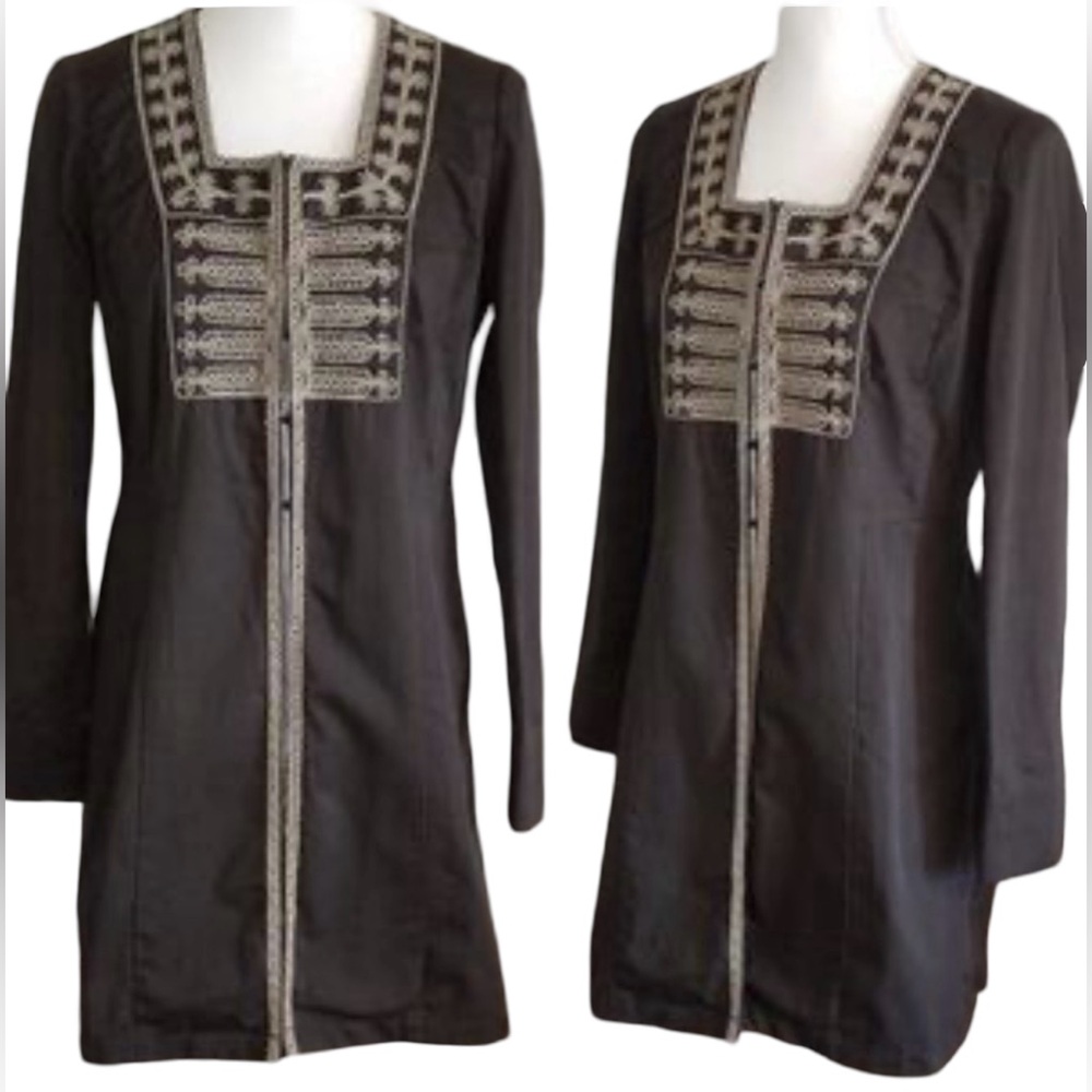CAbi Turkish Delight Black Embroidered Beaded Military Jacket with Contrast Trim